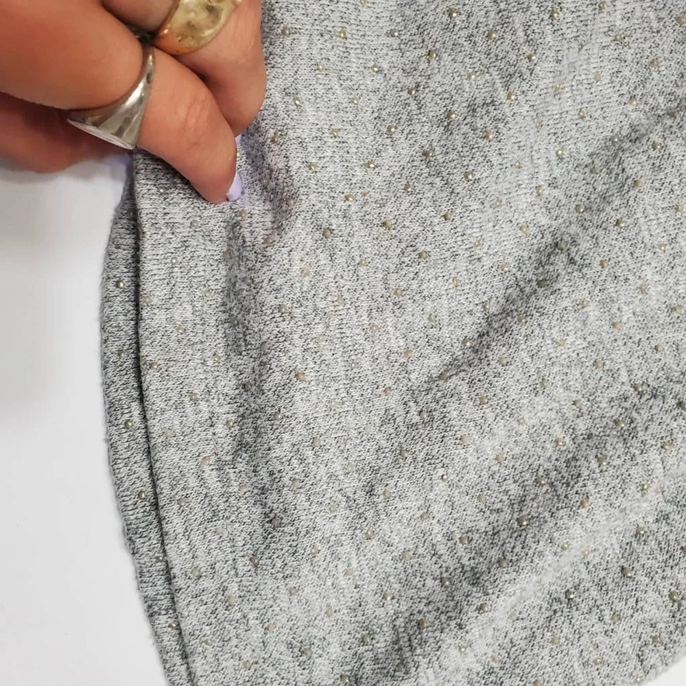 Gap Sweater Dress Girl 5 Gray Marled Gold Beaded Pleated Short Sleeve Button Top